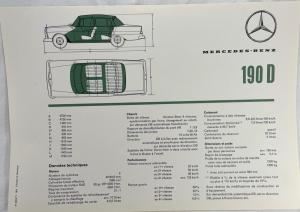 1965 Mercedes-Benz 190D Sales Folder with Spec Data Sheet P2233/7 - French
