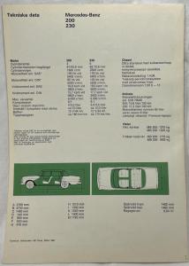 1965-1966 Mercedes-Benz Model 200/230 Sales Folder Brochure - Swedish Text