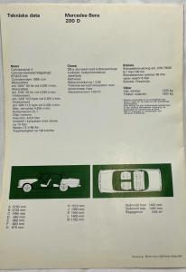 1965-1966 Mercedes-Benz Model 200 D Sales Folder Brochure - Swedish Text