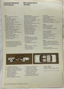 1966 Mercedes-Benz 300 SEL Data Sheet Brochure - French Text
