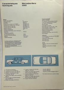 1967 Mercedes-Benz Model 230S Sales Folder Brochure - French Text