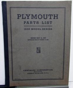 1935 Plymouth Dealer Parts List Book Catalog Original PJ PJX Text Illustrations