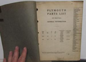 1935 Plymouth Dealer Parts List Book Catalog Original PJ PJX Text Illustrations
