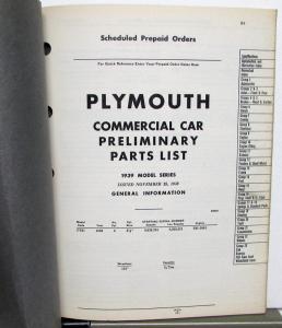 1939 Plymouth Dealer Parts List Book Catalog Prelim Commercial Car Pickup PT81