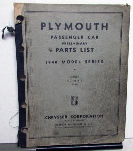 1940 Plymouth Dealer Parts List Book Catalog Original Preliminary P9 P10