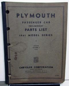 1941 Plymouth Dealer Parts List Book Catalog Original Preliminary P11 P12