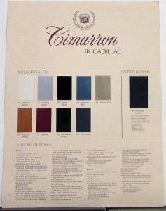 1982 1883 1984 1985 Cadillac Cimarron Color Paint Chips Features Sales Brochure