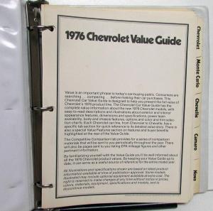 1976 Chevrolet Car Value Guide Monte Calro Chevelle Camaro Nova Corvette Vega