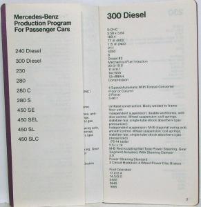 1975 Mercedes-Benz Sales Pocket Data Book Passenger Cars