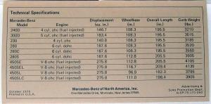 1976 Mercedes-Benz Suggested Advertised Delivered Prices at Ports of Entry