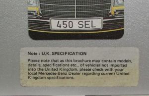 1975 Mercedes-Benz 350SE 350SEL 450SE 450SEL Prestige Sales Brochure - UK Spec