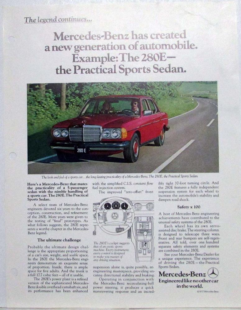 1977 Mercedes-Benz 280E Ad Proof AD No MB-1-77 Rev