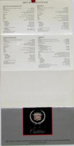 1987 Cadillac Deville Fleetwood Brougham Cimarron Ext Colors Specs Sales Folder