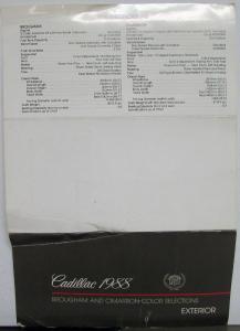 1988 Cadillac Broughm & Cimarron Exterior Color Paint Chips Sales Folder