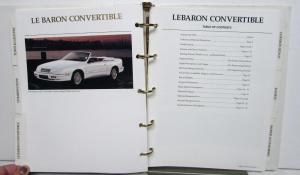 1990 Chrysler Data Book Le Barron Imperial New Yorker Town&Country