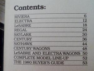 1980 Buick Riviera Electra LeSabre Regal Skylark Century Skyhawk Sale Brochure
