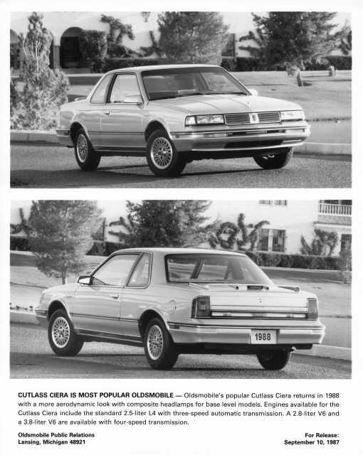 1988 Oldsmobile Cutlass Ciera Press Photo 0262