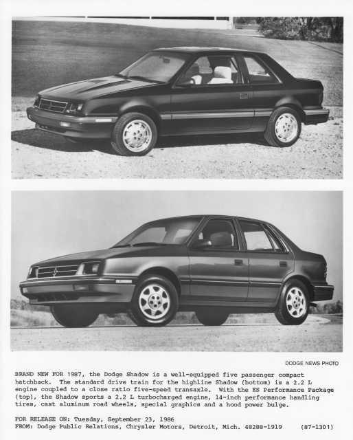 1987 Dodge Shadow Press Photo 0312