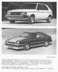 1987 Dodge Omni America and Shelby Charger Press Photo 0314