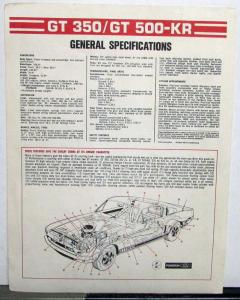 1968 Ford Shelby Cobra GT350/500-KR Mustang Dealer Sales Flyer Reproduction