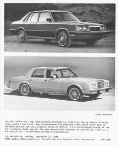 1987 Dodge 600 and Diplomat Press Photo 0316