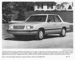 1987 Plymouth Reliant K Car Press Photo 0139
