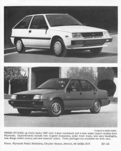 1987 Plymouth Colt 3-Door Hatchback and 4-Door Sedan Press Photo 0145