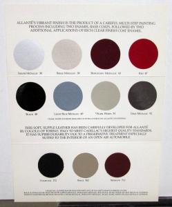 1990 Cadillac Allante Paint Chips & Leather Swatches Sales Brochure Folder Orig