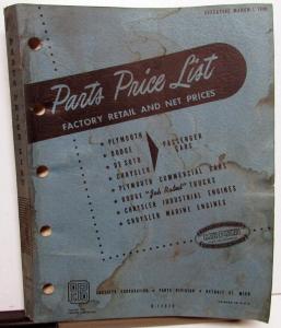 1949 Mopar Chrysler Dodge Plymouth DeSoto Dealer Parts Price List Book