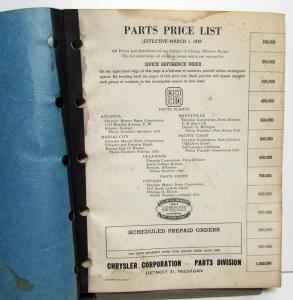 1949 Mopar Chrysler Dodge Plymouth DeSoto Dealer Parts Price List Book