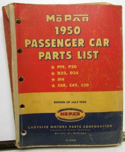 1950 Mopar Dealer Passenger Car Parts List Book Chrysler Dodge Plymouth DeSoto