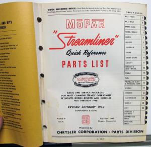 1936-1948 Mopar Streamliner Quick Reference Parts List Chrysler Plymouth Dodge