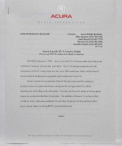 1999 Acura TL-X Luxury Sedan Media Information Press Kit