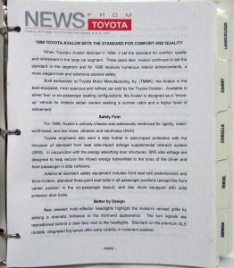 1998 Toyota Media Information Press Kit - Camry Corolla Land Cruiser T100 Tacoma