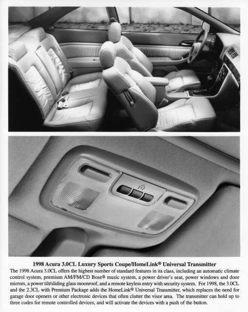 1998 Acura 3.0CL Luxury Sports Coupe Interior Homelink Press Photo 0184