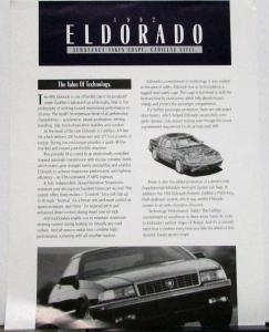 1992 Cadillac Eldorado Value of Technology Sales Sheet Original