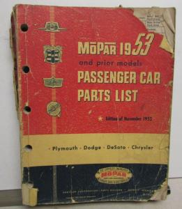 1937 thru 1953 Mopar Dealer Car Parts List Book Chrysler Dodge Plymouth DeSoto