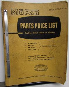 1953 Mopar Parts Price List Chrysler Dodge Plymouth DeSoto Car & Truck Original