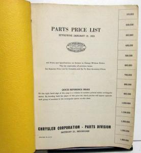 1953 Mopar Parts Price List Chrysler Dodge Plymouth DeSoto Car & Truck Original