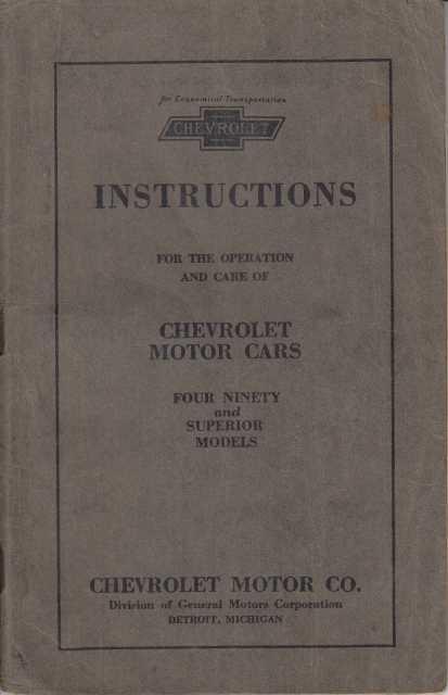 1924 Chevrolet Four Ninety and Superior Models Owners Operators Manual Original