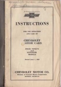 1924 Chevrolet Four Ninety and Superior Models Owners Operators Manual Original