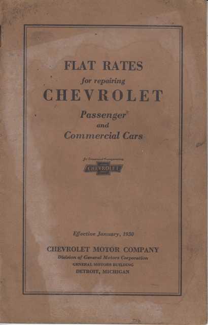1930 Chevrolet Flat Rates for Repairing Passenger and Commercial Cars Book