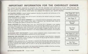 1970 Chevrolet Full Size Cars Owners Manual - Canadian
