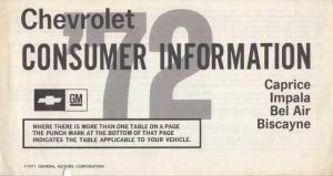 1972 Chevrolet Caprice Impala Bel Air Biscayne Consumer Information