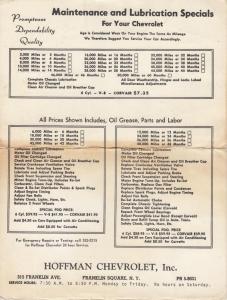 1960s Hoffman Chevrolet Maintenance and Lubrication Specials Advertisement