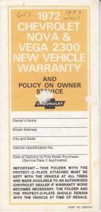 1972 Chevrolet Nova and Vega 2300 New Vehicle Warranty and Policy on Service