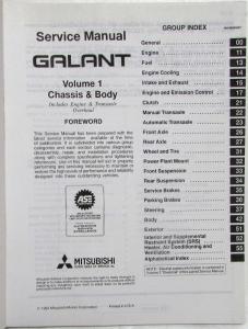 1996 Mitsubishi Galant Service Shop Repair Manual - 2 Volume Set