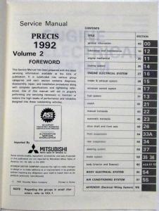 1992 Mitsubishi Precis Service Shop Repair Manual - 2 Volume Set