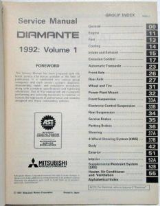 1992 Mitsubishi Diamante Service Shop Repair Manual - 2 Volume Set