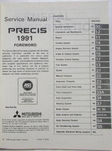 1991 Mitsubishi Precis Service Shop Repair Manual
